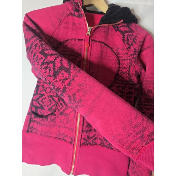 Lululemon Scuba Jacket Special Edition Pink Snowflake Fluffy Hood Full Zip Sz 4 - Picture 11 of 15